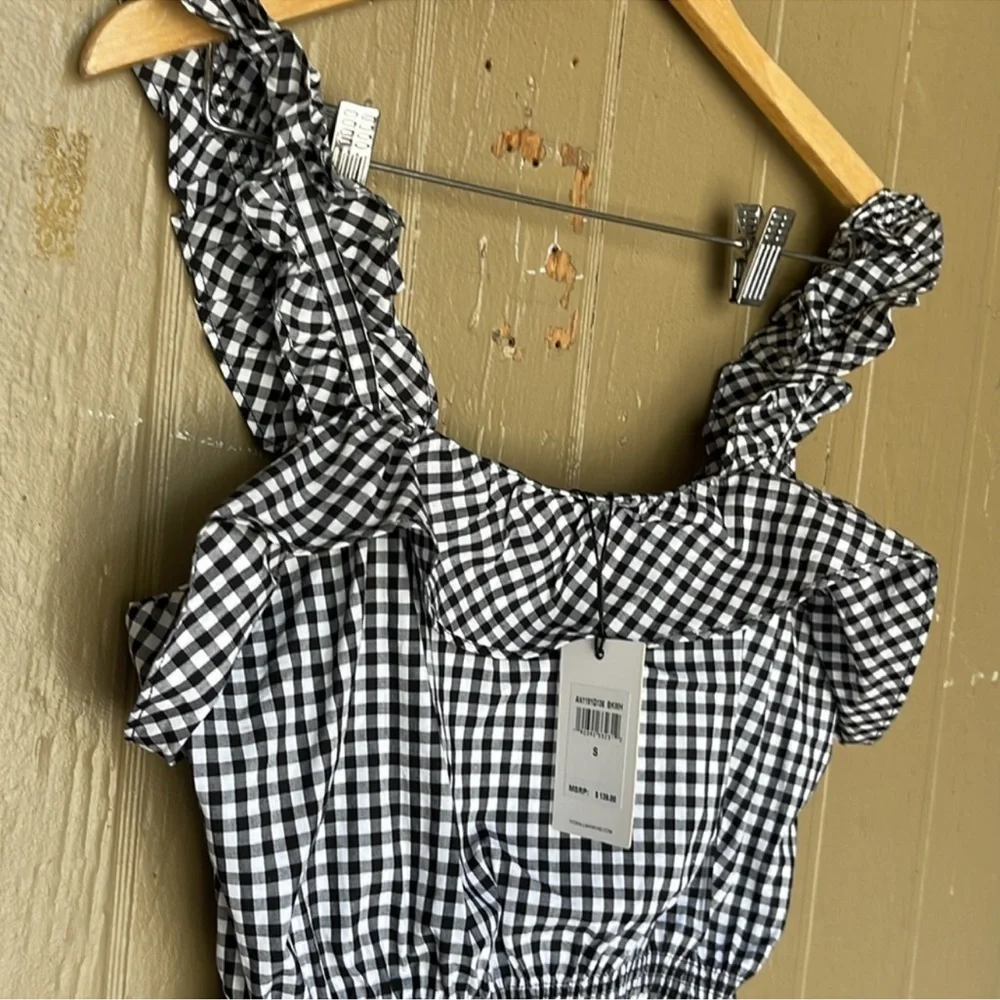 7 for all mankind Black and White Gingham Sleveless Ruffle Top - Picture 3 of 11